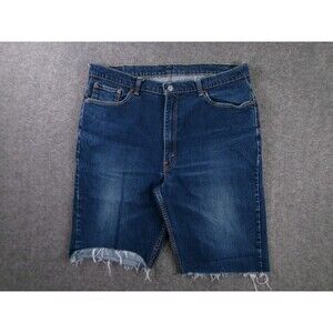Levis 550 Cut Off Shorts Mens 40 Blue Jorts Distressed Raw Hem Dark Wash Tag 42